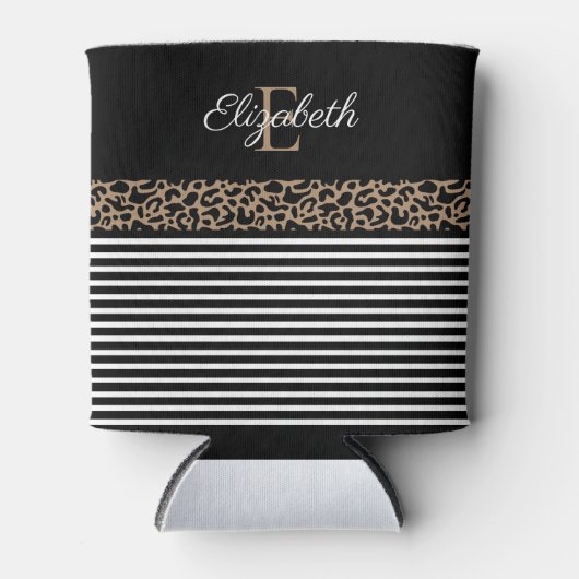 Chic Monogram Leopard Print Tasse Dosenkühler (Vorderseite)