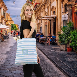 Chic Monogram Light Blue and White Striping Tasche