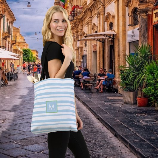 Chic Monogram Light Blue and White Striping Tasche