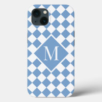 Chic Monogram Light Blue White Checkered Pattern