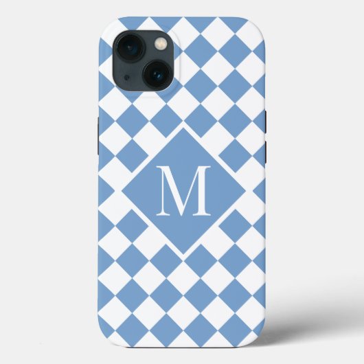 Chic Monogram Light Blue White Checkered Pattern Case-Mate iPhone Hülle (Rückseite)