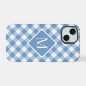Chic Monogram Light Blue White Gingham Karo iPhone 15 Hülle (Rückseite (Horizontal))