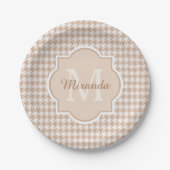 Chic Monogram Light Brown Hahnentrittmuster mit Na Pappteller (Vorderseite)