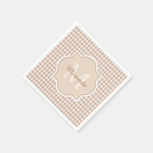 Chic Monogram Light Brown Hahnentrittmuster mit Na Serviette (Ecke)