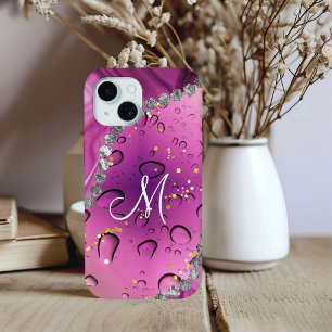 Chic Monogram M Silber Glam Magenta Regentropfen Case-Mate iPhone Hülle