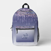 Chic Monogram Marble Blue Glitzer Tropfen Bedruckter Rucksack (Vorderseite)