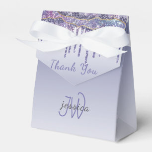 Chic Monogram Marble Blue Glitzer Tropfen Geschenkschachtel