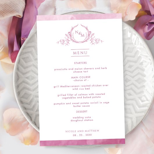 Chic Monogram Mauve Pink Watercolor Wedelmenü