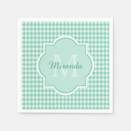 Chic Monogram Minze Green Hahnentrittmuster mit Na Serviette