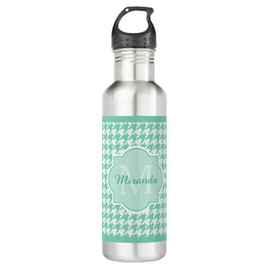 Chic Monogram Minze Green Hahnentrittmuster mit Na Trinkflasche (Vorderseite)