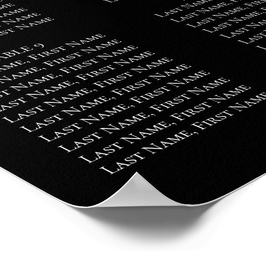 Chic Monogram Modern Black Wedding Chart Poster (Ecke)