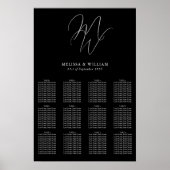 Chic Monogram Modern Black Wedding Chart Poster (Vorne)