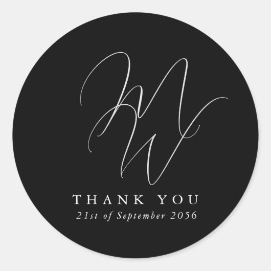 Chic Monogram Modern Black Wedding Danke Runder Aufkleber (Vorderseite)