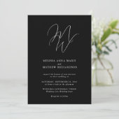 Chic Monogram Modern Black & White Wedding Einladung (Stehend Vorderseite)