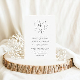 Chic Monogram Modern Black & White Wedding Einladung