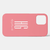 Chic Monogram Name Coral Pink Case-Mate iPhone Hülle (Rückseite (Horizontal))