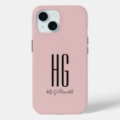 Chic Monogram Name Dusty Blush Pink Case-Mate iPhone Hülle (Rückseite)