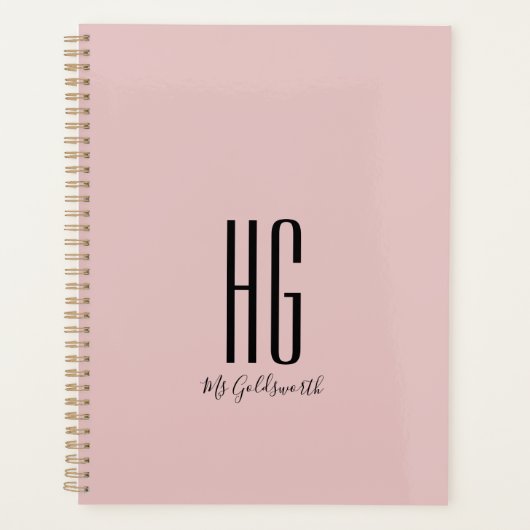 Chic Monogram Name Modern Dusty Blush Pink Planer (Vorderseite)