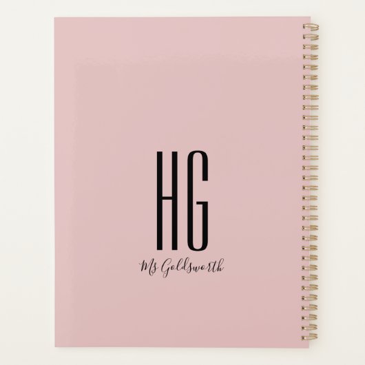 Chic Monogram Name Modern Dusty Blush Pink Planer (Rückseite)