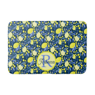 Chic Monogram Name Rustikale Zitrusfrüchte Lemonen Badematte