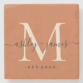 Chic Monogram Names Wedding Date Burnt Orange Steinuntersetzer (Vorderseite)