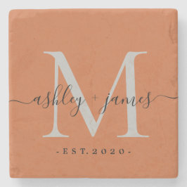 Chic Monogram Names Wedding Date Burnt Orange Steinuntersetzer