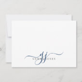 Chic Monogram Navy Blue Script Initials Mitteilungskarte (Vorderseite)