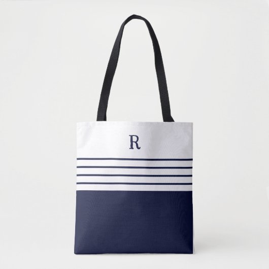 Chic Monogram Navy Blue Striping Tasche (Vorderseite)