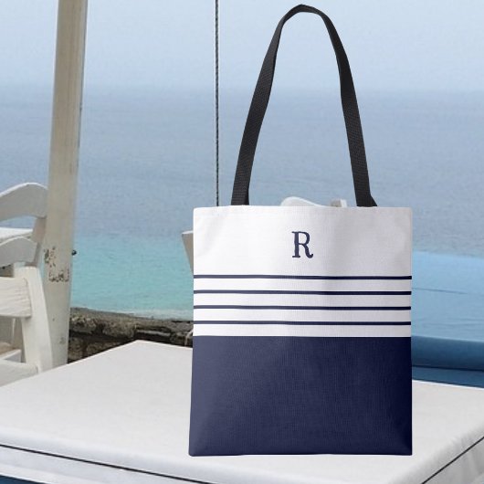 Chic Monogram Navy Blue Striping Tasche