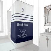 Chic Monogram Navy White Stripes Beach House Duschvorhang