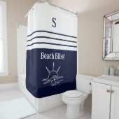 Chic Monogram Navy White Stripes Beach House Duschvorhang (Beispiel)