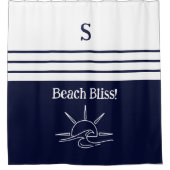 Chic Monogram Navy White Stripes Beach House Duschvorhang (Vorderseite)