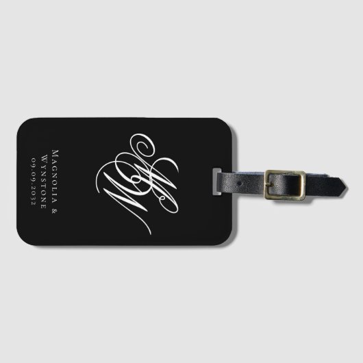 Chic Monogram Newlyweds Gepäckanhänger (Vorderseite (Horizontal))