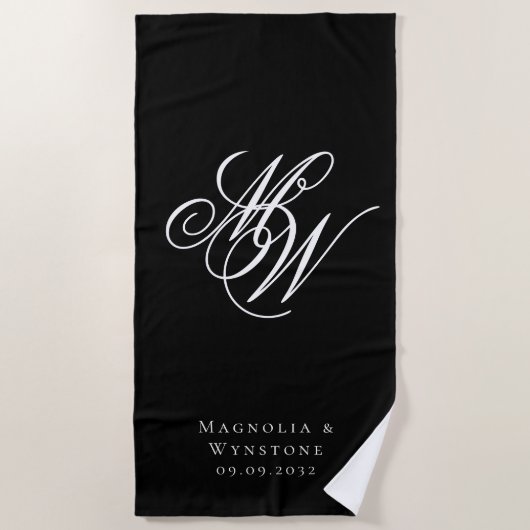 Chic Monogram Newlyweds Strandtuch (Vorderseite)