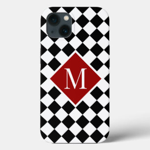 Chic Monogram on Red on Checkered Schwarz-weiß Case-Mate iPhone Hülle