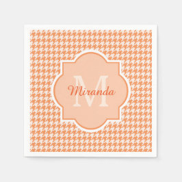 Chic Monogram Orange Hahnentrittmuster mit Name Serviette