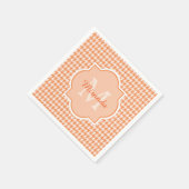 Chic Monogram Orange Hahnentrittmuster mit Name Serviette (Ecke)