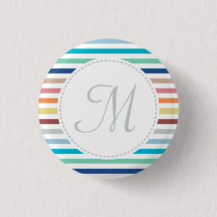 Chic Monogram Pastel Rainbow Horizontale Streifen Button
