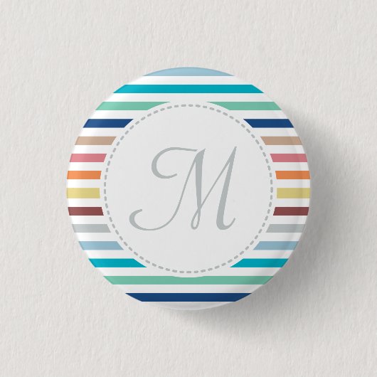 Chic Monogram Pastel Rainbow Horizontale Streifen Button (Vorderseite)
