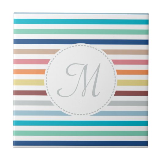 Chic Monogram Pastel Rainbow Horizontale Streifen Fliese (Vorderseite)