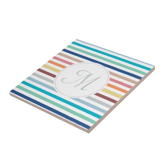 Chic Monogram Pastel Rainbow Horizontale Streifen Fliese (Seite)
