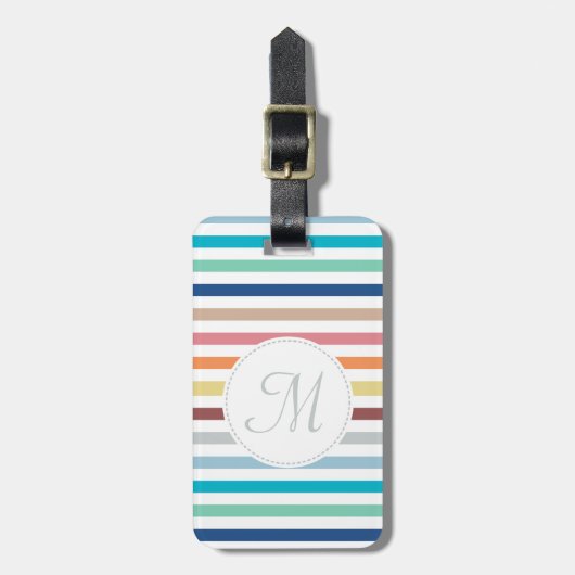 Chic Monogram Pastel Rainbow Horizontale Streifen Gepäckanhänger (Vorderseite vertikal)