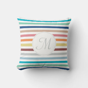 Chic Monogram Pastel Rainbow Horizontale Streifen Kissen