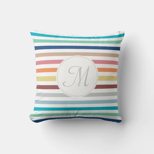 Chic Monogram Pastel Rainbow Horizontale Streifen Kissen (Vorderseite)