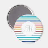 Chic Monogram Pastel Rainbow Horizontale Streifen Magnet (Vorderseite/Rückseite)