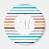 Chic Monogram Pastel Rainbow Horizontale Streifen Magnet (Vorne)