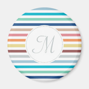 Chic Monogram Pastel Rainbow Horizontale Streifen Magnet