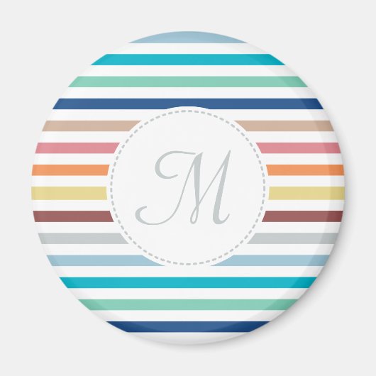 Chic Monogram Pastel Rainbow Horizontale Streifen Magnet (Vorne)