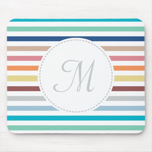 Chic Monogram Pastel Rainbow Horizontale Streifen Mousepad (Vorne)