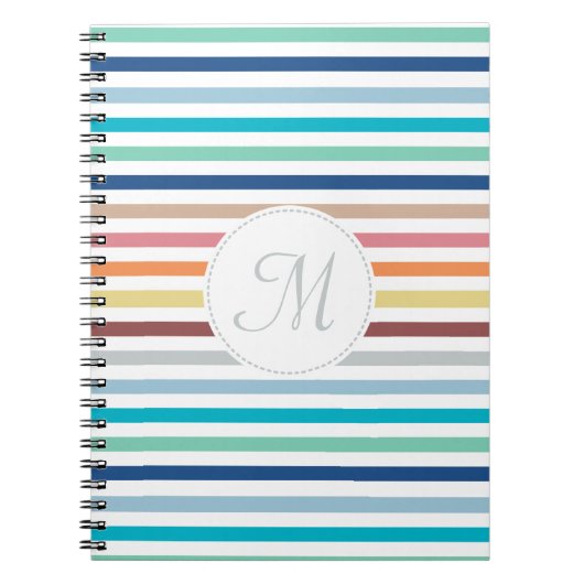 Chic Monogram Pastel Rainbow Horizontale Streifen Notizblock (Vorderseite)